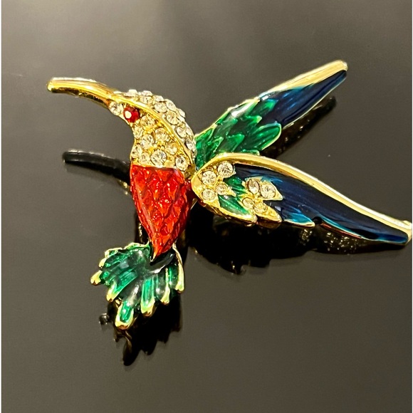Vintage Enamel with Rhinestones Hummingbird Brooch - Picture 13 of 14